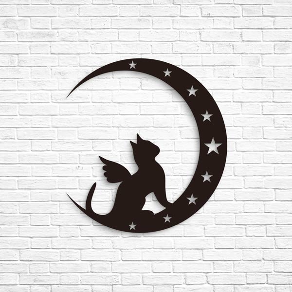 ロゴ137 天使の翼の生えた黒猫と月2　ディスプレ