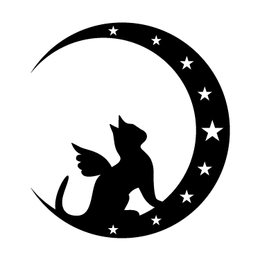 ロゴ137 天使の翼の生えた黒猫と月2